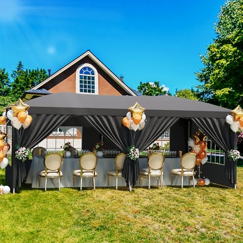 GarveeLife 10x20 Heavy Duty Pop Up Canopy Tent with 6 Removable Sidewalls, Easy Up Commercial Canopy Tents for Parties, Large Outdoor Canopies with 3 Adjustable Heights, Stakes X18, Ropes X6, Grey