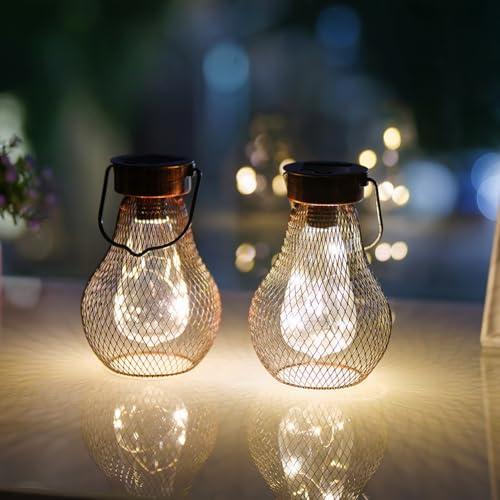 Solar Lanterns Outdoor Hanging Lights for Porch Waterproof,2 Pack Solar Lights Led Powered Lanterns Decorative for Outside Yard Garden Patio Pathway Decor - style: Vintage-2 Pack