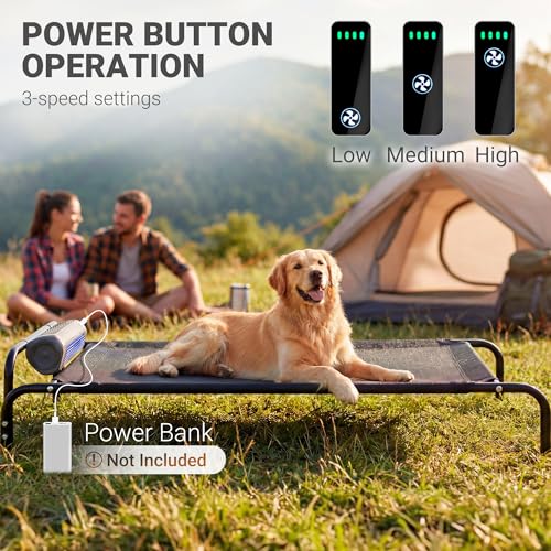 Tailwaggz Elevated Outdoor Dog Bed with Fan - Cooling Dog Bed for Large Dogs, Waterproof Cot Easy to Assemble, 3 Wind Speed, Raised Dog Bed with Washable Mesh Cover, Durable, Non Slip, Up to 105 lbs - size: Large