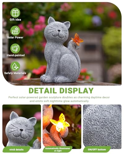 Nacome Cat Outdoor Statues for Garden: Outside Decor with Butterfly Clearance for Yard Art Lawn Ornaments Porch Patio Balcony Home House - Gifts for Mom Grandma Women - color: Garden Cat