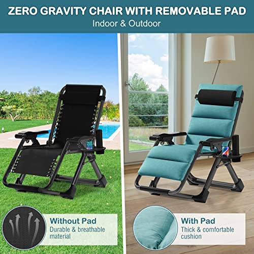 NAIZEA Padded Zero Gravity Chair, Folding Outdoor Lounge Chairs, Adjustable Reclining Camping Chairs with Cup Holder, Ergonomic Patio Lawn Chair for Balcony Beach Deck Yard - color: Green, style: Zero Gravity Chair 2 Pack