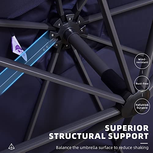 PURPLE LEAF 9' X 11.5' Patio Umbrella Outdoor Cantilever Rectangle Umbrella Aluminum Offset Umbrella with 360-degree Rotation for Garden Deck Pool Patio, Navy Blue - color: Navy Blue, size: 9' X 11.5', style: Standard