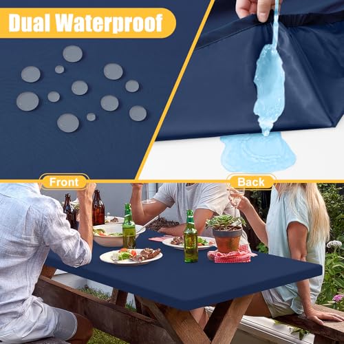 Rectangle Table Cloth, Waterproof Elastic Fitted Tablecloth for 4 Foot Folding Tables, Washable Polyester Tablecloths for Picnic, Camping, Outdoor (Navy Blue, 30"x48") - color: Navy Blue, size: 48" x 30" (Rectangular)