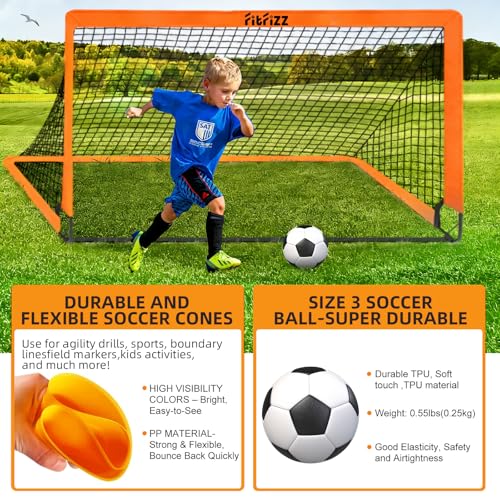 Soccer Goal, Soccer Goals for Backyard, 6x4ft Portable Pop Up Soccer Net Set, Soccer Training Equipment with Soccer Ball, Ladder and Cones - color: Orange