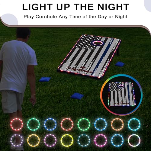 LED Cornhole Set, 3 x 2ft / 4 x2 ft Cornhole Board Game Set, Corn Hole Outdoor Game, Multi-Design with Light-Up Border, 8 Bean Bags, Carrying Case for Backyard, Beach, Lawn - color: American Flag, size: 3'x2'