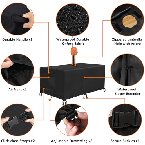 Kovshuiwe Rectangle Patio Table Cover with Umbrella Hole Heavy Duty Waterproof 600D Oxford Fabric Outdoor Lawn Patio Furniture Covers (Square-83 Lx 44" W x 23.6" H) - color: Black, size: 83"Lx 44"W x 23.6"H
