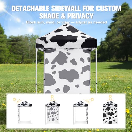 EAGLE PEAK Pop up Canopy 5x5, Outdoor Portable Canopy Tent with One Removable Sunwall, Carry Bag Included, Cow Print - color: Cow Print