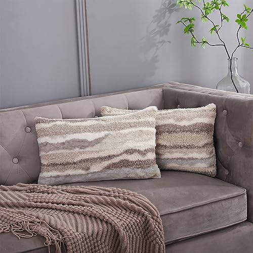 12x20 Grey Lumbar Throw Pillow Covers Set of 2 Faux Fur Fluffy Boho Plush Fuzzy Decorative Cushion Cases Home Indoor Decor Winter Decorations for Couch Bed Sofa,Gray - color: Grey, size: 20" x 12" (Pack of 2)