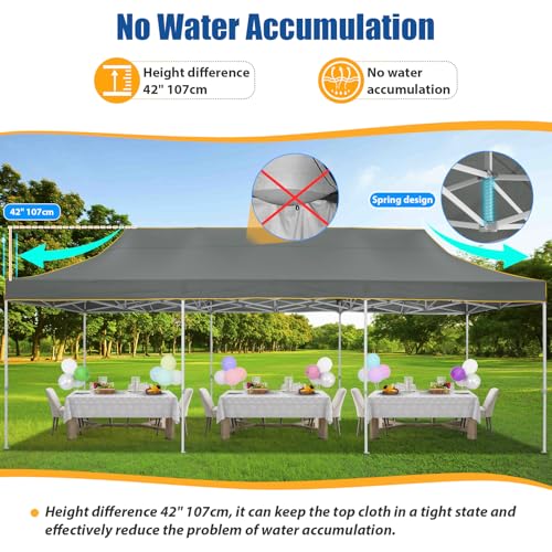 HOTEEL 10x30 Heavy Duty Pop up Canopy Tent Without Sidewalls, Easy Setup Outdoor Commercial Instant Tent for Parties Wedding Event, with Portable Bag, Gray(Hexagonal Frame) - color: Dark Gray, size: 10x30FT (No Walls)