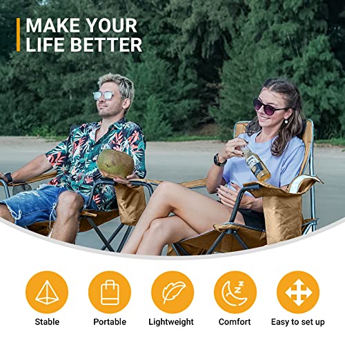 KingCamp Heavy Duty Oversized Comfy Folding Outdoor Portable Lawn Adults Bag Chair with Cooler for Outside Camp, Sports, Picnic, Stadium… - color: Khaki, size: 1 Pack