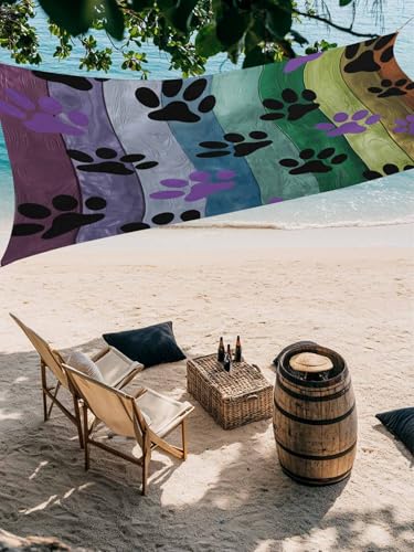 Colorful Dog Sun Shade Sail 12' x 16' Paw Prints on The Board Waterproof Sun Shade Rectangle UV Block Canopy Awning Outdoor Sunshade for Patio Porch Pergola Deck Backyard Garden - color: Black Purple, size: 12' x 16'