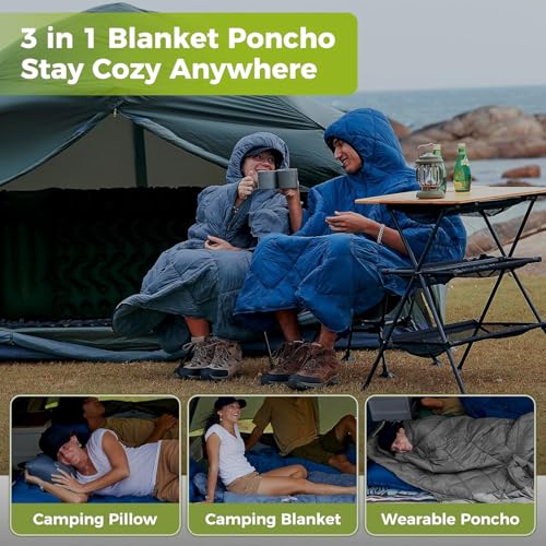 ATEPA Wearable Sleeping Bag, Recycled Water-Resistant Camping Blanket Poncho, Ultralight Packable Stadium Blanket for Outdoor - color: Red