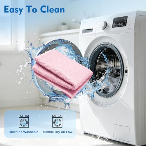 SOMOYA Dog Cooling Mat (Q-Max>0.4) Pet Cooling Pads Blanket Sleeping Kennel Mat,Ice Silk Cool Mat Pad Breathable Dog Bed Mats Beach for Large Dogs Cats (Pink, 27x22 in) - color: Pink, size: 22x27 in