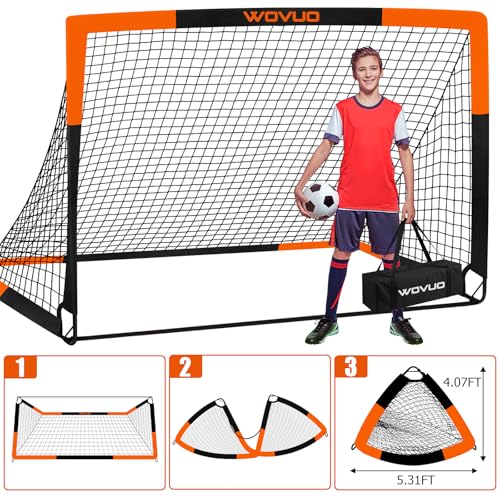 Kids Soccer Goals for Backyard Set of 2, 6x4 ft Portable Toddler Soccer Goal Training Equipment with Soccer Target, Ball, Cones, Soccer Net for Kids Age 3-5 6-8 8-12 10-12-14 Outdoor Sports Games Gift - color: Black orange