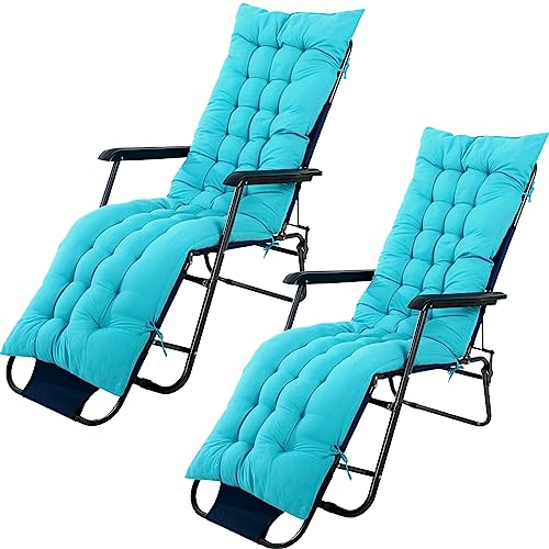 67 x 19 Inch Chaise Lounge Cushions Soft Lounge Chair Cushion Gravity Chair Cushion Sofa Lawn Furniture Cushion Pad with 6 Tie for Outdoor Indoor Patio Home Without Headrest (Lake Blue,2 Pcs) - color: Lake Blue