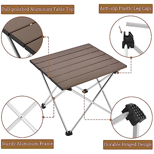 Grope Small Folding Camping Table with Aluminum Table Top, Beach Table for Sand with Carrying Bag,Prefect for Outdoor, Picnic, BBQ, Cooking, Festival (Coffee-L) - color: Coffee, size: Large