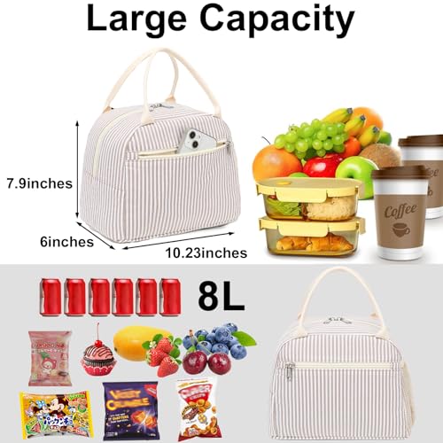 LEDAOU Lunch Box for Women Insulated Lunch Bag Corduroy Lunch Tote Bags Leakproof Cooler Lunch Case for Travel Work Picnic - color: Khaki stripes