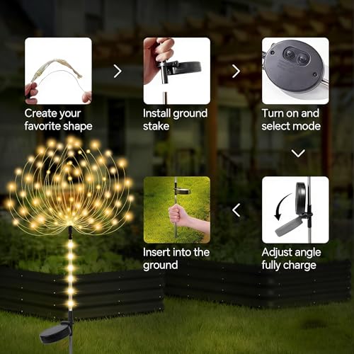 Garden Decor Solar Lights Outdoor,155LED 8 lighting modes pole light Waterproof Warm White Solar Garden Lights for Christmas, Halloween Decoration,Yard, Patio, Porch,Flower Pot,Pathway (2Pack) - color: Warm White