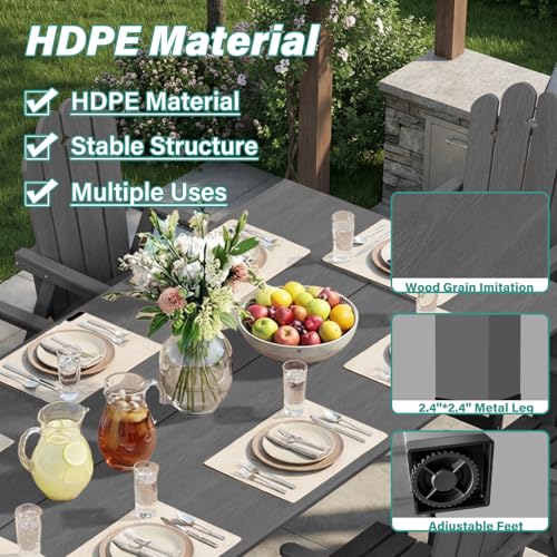 9-Piece Patio Dining Set for 8, 89.76” Oversized Table, Large HDPE All-Weather Outdoor Furniture with Umbrella Hole Table, 8 Armchairs, Gray - color: Grey, size: Oversized Table&8 Armchairs