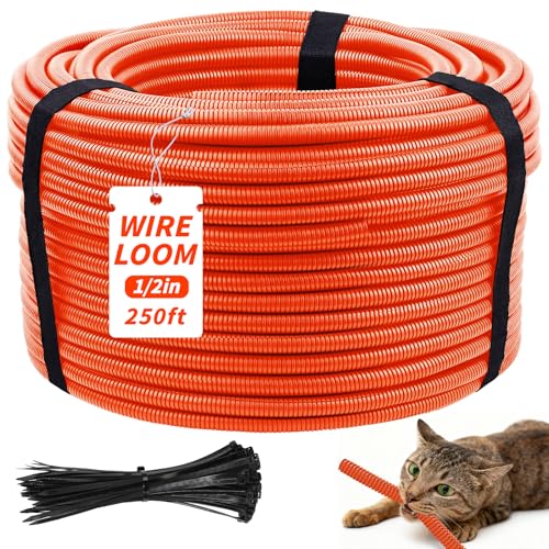 250FT Orange Split Wire Loom Tubing, 1/2 Inch Wire Protector Tubing, Automotive Wire Flexible Conduit Cord Covers with Installation Tool 50 Cable Ties for RV Agriculture Electrical Cable Protection - color: Orange, size: 1/2in x 250ft