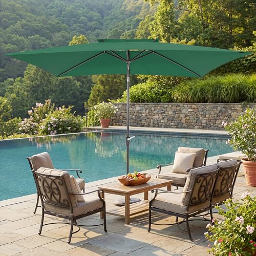 6.6 x 10 ft Rectangular Patio Umbrella, Outdoor Market Table Umbrella with Push Button Tilt and Crank, Double-Tier Vent, 6 Ribs, Rectangle Patio Umbrella for Backyard, Deck, Pool, Fits 4–6 Chairs and Tables (Dark Green) - color: Dark Green