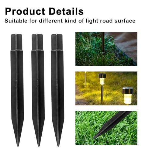 6 Pcs Solar Light Stakes Replacement, 8.27 Inch Plastic Ground Stakes, Black Pathway Lights Spike for Yard, Garden, Outdoor (Inside Diameter 0.87 Inch) - size: 6 Pcs