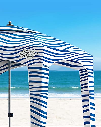 Qipi Beach Cabanas for Sand, Beach Canopy with Sandbags & Side Wall for Family, Easy Set Up Sun Shelter, UPF 50+ UV Protection with Roof Vent - color: 6' x 6' Silverthorne Wave
