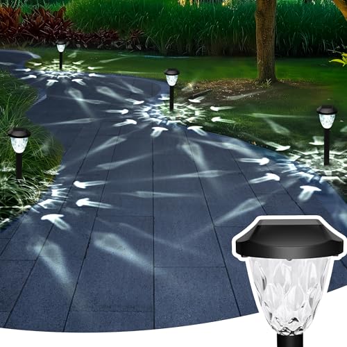 GIGALUMI 8 Pack Solar Lights Outdoor, Solar Pathway Lights with Great Pattern, Waterproof Auto On/Off Solar Powered Light for Outside Yard Garden Walkway Driveway Lawn Pathway - color: Cold White, size: 14.17'' 8 Pack