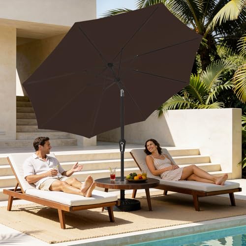 MEWAY 9ft Patio Umbrella Outdoor Table Umbrellas with Push Button Tilt and Crank, Market Umbrella 8 Sturdy Ribs for Deck, Garden, Pool and Backyard, Brown - color: Brown, size: 9ft
