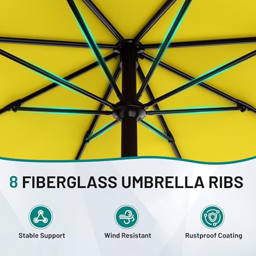 AreShark 10 FT Outdoor Patio Umbrella, Patio Table Umbrella with Push Button Tilt and Crank, Outdoor Patio Umbrellas with 8 Fiberglass Ribs, Patio Umbrellas for Market, Garden, Pool (Yellow) - color: Yellow
