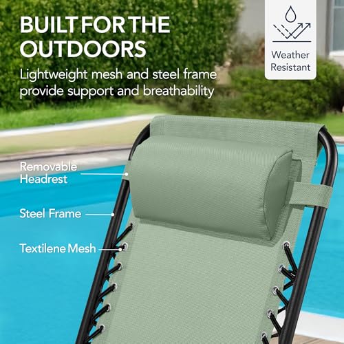 Best Choice Products Outdoor Zero Gravity Rocking Chair, Folding Reclining Patio Lounge Chair with Adjustable Pillow for Lawn, Beach, Camping - Sage Green - color: Sage Green