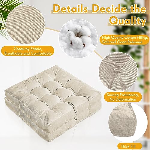 Jerify Floor Pillow Cushions Large Round Square Large Meditation Floor Pillow for Classroom Adult Meditation Picnic Party Seating Learning Daycare School(Square,Beige,4 Pcs) - color: Beige, size: Square