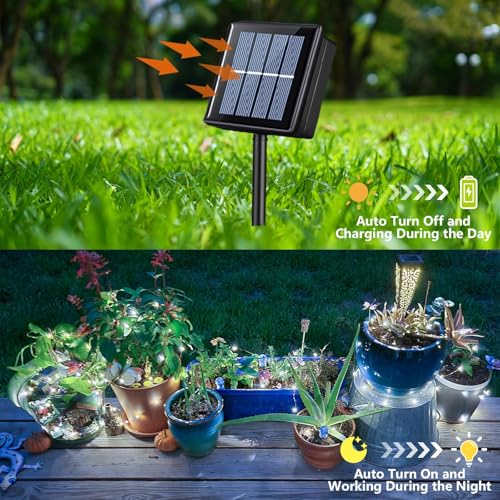 YEGUO 4 Pack White Solar Fairy Lights, Each 33ft 100 LED Christmas Lights Outdoor Waterproof, 8 Modes Sliver Wire Solar String Lights - color: White