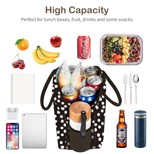 DALINDA Lunch Bag Lunch Box for Women Men Reusable Insulated Lunch Tote Bag,Leakproof Thermal Cooler Sack Food Handbags Case High Capacity for Travel Work Picnic Beach - color: white polka dot, size: Oxford cloth