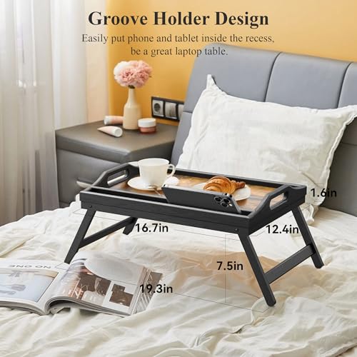 2 Pack Breakfast in Bed Tray for Eating, 16.92 x 12.6 Inch Bed Table Tray with Folding Legs & Handles, Bamboo Food Lap Trays Fits for Adult Kids Eating/TV/Surgery Recovery by Easoger. Set of 2 - color: 2-black 2 Pack