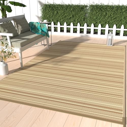 GENIMO Outdoor Rug 6x9 ft Waterproof, Reversible Plastic Straw Patio Rug for RV Camping Mat, Deck, Backyard Balcony Mat - Lightweight & Easy to Clean, CoffeeBeige - color: Coffeebeige, size: 6' x 9' (Rectangular)