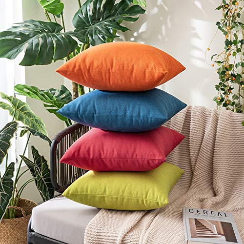 MIULEE Pack of 2 Decorative Outdoor Solid Waterproof Throw Pillow Covers Spring Faux Linen Garden Farmhouse Cushion Cases for Summer Patio Tent Balcony Couch Sofa 16x16 Inch Green - color: Green, size: 16" x 16" (Pack of 2)