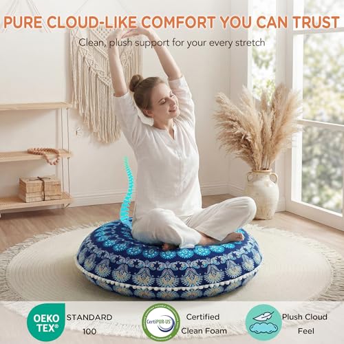Codi Meditation Floor Pillow Set of 2, Round Large Pillows Seating for Adults, Bohemian Mandala Circle Cushion for Outdoor Fireplace Yoga Living Room, 32 Inch, Memory Foam Added, Navy - color: Round | Navy, size: 2 Count (Pack of 1)