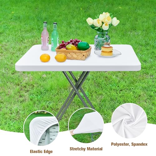 Fitted Rectangle Tablecloth 20 x 30 Inch Elastic Table Cloth for 2.5ft Table, Stretch Spandex Tables Cover White Washable Polyester Tables Top Cap Cover for Dining Picnic Camping Indoor and Outdoor - color: White, size: 30" x 20" (Rectangular)