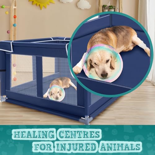 XVISHX 42x42 Inches Puppy Playpen with Gate, Dog Playpen for Puppies or Small Dogs, DogFence Pet Playpen for Indoor & Outdoor, Sturdy Safety DogPen with Thickened Fabric, High-Strength Nylon Wire Mesh - style: Without Cover