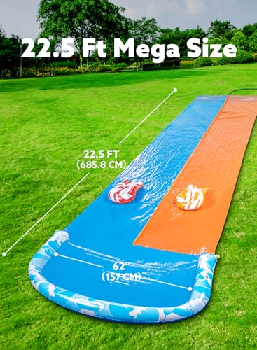 JOYIN 22.5ft Water Slides and 2 Bodyboards, Lawn Water Slide Summer Slip Waterslides Water Toy with Build in Sprinkler for Backyard Outdoor Water Fun for Kids - color: Blue, Orange, size: 22.5ft
