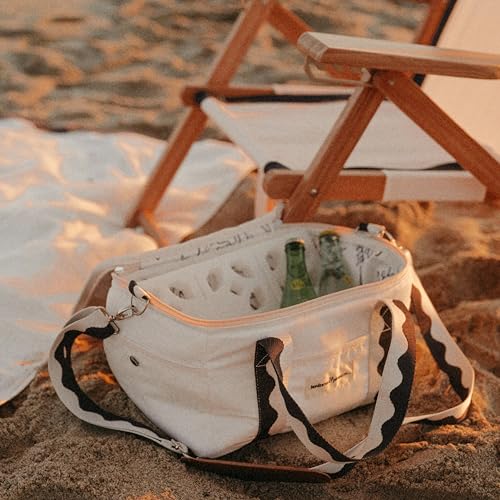 Business & Pleasure Co. Premium Cooler Bag - 14L Vintage Lunch Bag for Beach Days & Picnics - Insulated Leakproof Lining - Rivie White - color: Rivie White