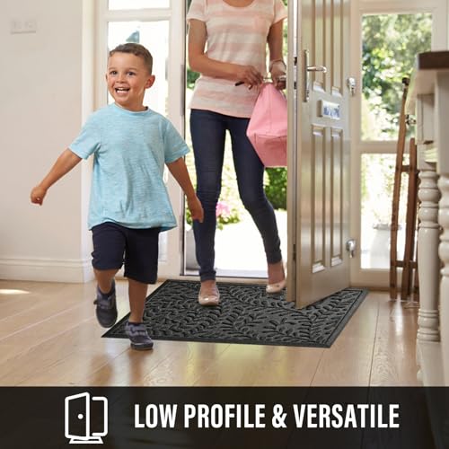 HIYARD Front Door Mat, Absorbent Dirt Trapping Welcome Door Mat Indoor Outdoor, Non Slip Entry Mat, Indoor Outdoor Door Mats, Fade Resistant, Low Profile Doormat for Entryway, 29×17, Grey - color: Grey, size: 1'5" x 2'5" (Rectangular)