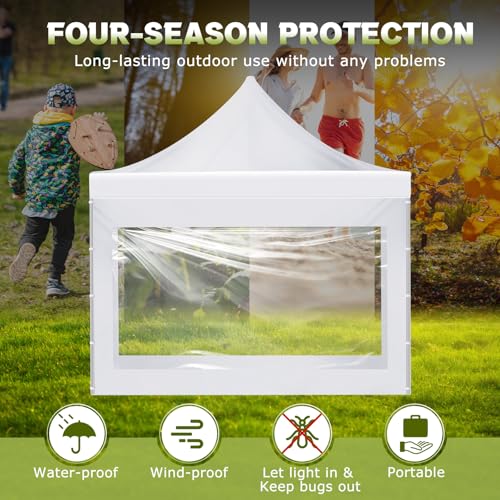 SmoothNovelty 3 Pcs Clear Canopy Sidewalls with Black Storage Bag Window Sidewall for 10 x 10 Inch Tent Waterproof Shade Wall, Sunwalls Only, Canopy Tent Not Included, No Zipper(White) - color: white