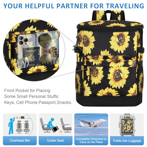 Tenot Cooler Backpack 33/40 Cans Backpack Coolers Insulated Leak Proof Soft Beach Cooler Bag for Men Women Ice Chest Backpack Camping Hiking Picnic Travel Cooler Lunch Backpack - color: Sunflower Floral, size: 33 Cans