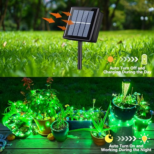 YEGUO 4 Pack Green Solar Fairy Lights, Each 33ft 100 LED Christmas Lights Outdoor Waterproof, 8 Modes Sliver Wire Solar String Lights - color: Green