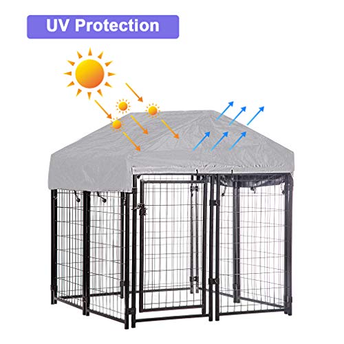 BestPet 4'x4'x4.3' ft Heavy Duty Outdoor Dog Kennel with Waterproof Roof, Galvanized Steel Large Dog Run Cage for Medium & Large Dogs, Secure Lock for Backyard
