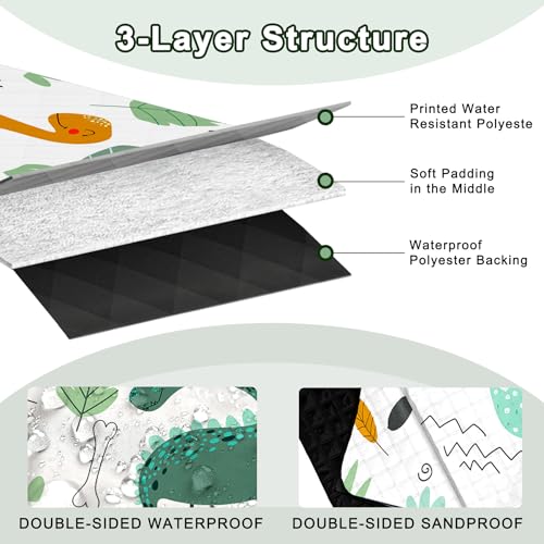 Extra Large Picnic Blanket Waterproof,80"x 80"Foldable Machine Washable Beach Blanket,Outdoor Blanket for 6-8 Adults,Suitable for Indoor Crawling,Park Beach,Camping,Hiking,Family Travel(Dinosaur) - color: White Dinosaur, size: 6'8" x 6'8" (Square)