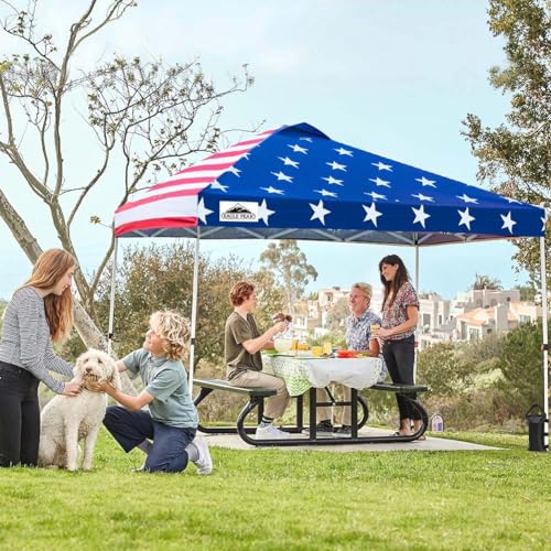 EAGLE PEAK Pop Up Canopy Tent with Wheeled Carry Bag, 8 Stakes, 4 Ropes, 4 Weight Bags, Easy Set Up Tent Canopy, 10x10 ft, 100sqft of Shade, American Flag - color: American Flag, size: 10x10