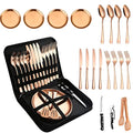 Picnic Tableware Set Camping Dinnerware Copper/Rose Gold Silverware and Plates Kit for 4 Portable Utensils Stainless Steel Dishes Spoons Forks Knives Bottle Opener Food Tongs - size: 20, style: Copper/Rose Gold Camping Flatware